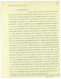 [Carta] 1953 febrero 19, Montevideo, [Uruguay] [a] Querida Matilde  [manuscrito] Hugo Emilio Pedemonte.