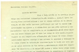 [Carta] 1953 febrero 19, Montevideo, [Uruguay] [a] Querida Matilde  [manuscrito] Hugo Emilio Pedemonte.