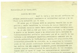 [Carta] 1953 marzo 16, Montevideo, [Uruguay] [a] Querida Matilde  [manuscrito] Hugo Emilio Pedemonte.