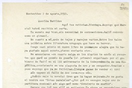 [Carta] 1953 agosto 2, Montevideo, [Uruguay] [a] Querida Matilde  [manuscrito] Hugo Emilio Pedemonte.