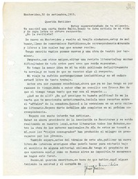 [Carta] 1953 septiembre 30, Montevideo, [Uruguay] [a] Querida Matilde  [manuscrito] Hugo Emilio Pedemonte.