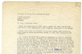 [Carta] 1954 febrero 25, Santiago de Chile [a] Isabel Sesto, Uruguay  [manuscrito] Matilde Ladrón de Guevara.
