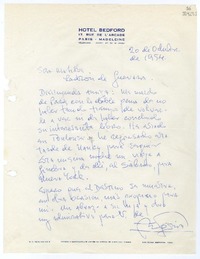 [Carta] 1954 octubre 20, [Paris, Francia] [a] Matilde Ladrón de Guevara  [manuscrito]