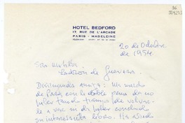 [Carta] 1954 octubre 20, [Paris, Francia] [a] Matilde Ladrón de Guevara  [manuscrito]