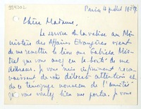 [Carta] 1954 noviembre 4, Paris [a] Chere Madame  [manuscrito] J. E. Ehrhard.