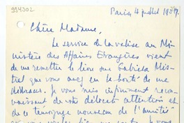 [Carta] 1954 noviembre 4, Paris [a] Chere Madame  [manuscrito] J. E. Ehrhard.