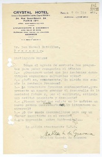 [Carta] 1954 diciembre 9, Paris [a] Marcel Bataillon  [manuscrito] Matilde Ladrón de Guevara.