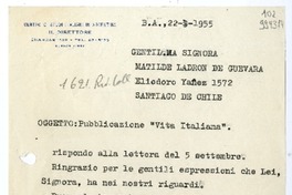 [Carta] 1955 junio 22, Buenos Aires [a] Matilde Ladrón de Guevara, Santiago de Chile  [manuscrito] [Centro di Studi Italiani in Argentina].