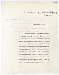 [Carta] 1955 janvier 27, Paris [a] Chere Madame  [manuscrito] J. E. Ehrhard.