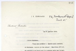 [Carta] 1955 janvier 27, Paris [a] Chere Madame  [manuscrito] J. E. Ehrhard.