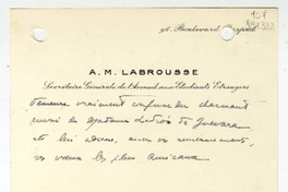 [Tarjeta] [1955] Paris [a] Matilde Ladrón de Guevara  [manuscrito] A. M. Labrousse.