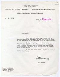 [Carta] 1955 marzo 30, Paris [a] Chere Madame  [manuscrito] J. E. Ehrhard.