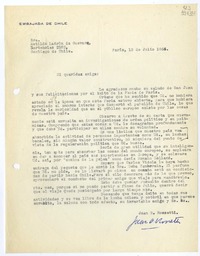 [Carta] 1955 julio 13, Paris [a] Matilde Ladrón de Guevara, Santiago de Chile  [manuscrito] Juan B. Rossetti.