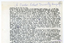 [Carta] 1956 abril 12, Santiago, [Chile] [a] Carlos Sabat Ercasty, Uruguay  [manuscrito] Matilde de Guevara.