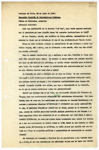 [Carta] 1956 junio 23, Santiago de Chile [a] Honorable Comisión de Intromisiones Foráneas, Cámara de Diputados  [manuscrito] Matilde Ladrón de Guevara.