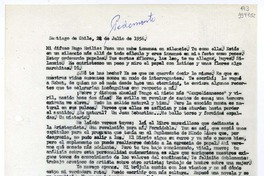 [Carta] 1956 julio 24, Santiago de Chile [a] Mi difuso Hugo Emilio  [manuscrito] Matilde [Ladrón de Guevara].