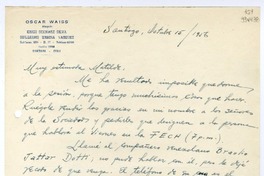 [Carta] 1956 octubre 15, Santiago [a] Muy estimada Matilde  [manuscrito] Guillermo [Urbina Vásquez].