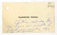 [Tarjeta] [1957], Santiago [a] Matilde Ladrón de Guevara  [manuscrito] Radomir Tomic.