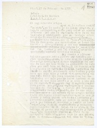 [Carta] 1957 febrero 17, Olmué, Chile [a] Matilde L. de Guevara, Santiago  [manuscrito] Miguel Espinoza Miguens.