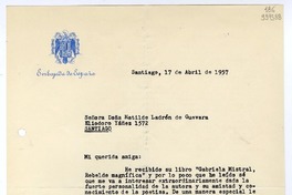 [Carta] 1957 abril 17, Santiago [a] Matilde Ladrón de Guevara, Santiago  [manuscrito] José M. Doussinague.