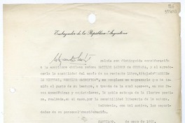 [Carta] 1957 mayo, Santiago [a] Matilde Ladrón de Guevara  [manuscrito] Embajador de la República Argentina.