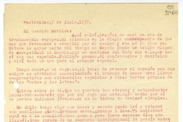[Carta] 1957 junio 7, Montevideo [a] Mi querida Matilde [Ladrón de Guevara]  [manuscrito] Hugo Emilio [Pedemonte].