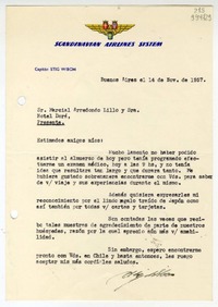 [Carta] 1957 noviembre 14, Buenos Aires [a] Marcial Arredondo Lillo y Sra., Hotel Dorá  [manuscrito] Stig Wibom.
