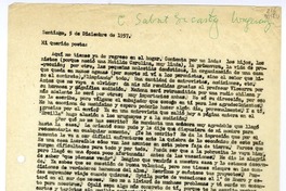 [Carta] 1957 diciembre 5, Santiago [a] Mi querido poeta [Carlos Sabat]  [manuscrito] Matilde [Ladrón de Guevara].