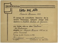[Diploma] 1983 diciembre, Santiago de Chile [a] Matilde Ladrón de Guevara  [manuscrito] El editor y el Vicepresidente del directorio.