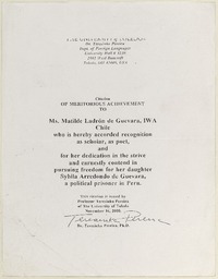 [Citación] 2000 noviembre 16, [Estados Unidos] [a] Matilde Ladrón de Guevara  [manuscrito] Teresinka Pereira.