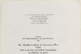 [Citación] 2000 noviembre 16, [Estados Unidos] [a] Matilde Ladrón de Guevara  [manuscrito] Teresinka Pereira.