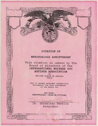 [Citación] [1998] [Estados Unidos] [a] Matilde Ladrón de Guevara  [manuscrito] International Writers and Artists Association