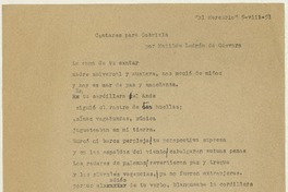 Cantares para Gabriela  [manuscrito] por Matilde Ladrón de Guevara.