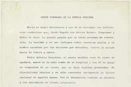 Breve panorama de la poesía chilena  [manuscrito] [Matilde Ladrón de Guevara].