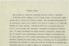 Violeta Parra  [manuscrito] Matilde Ladrón de Guevara.