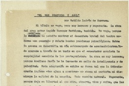 El mar profundo y azul  [manuscrito] Matilde Ladrón de Guevara.