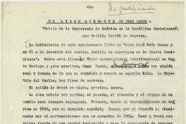 Un libro quemante de Juan Bosch  [manuscrito] Matilde Ladrón de Guevara.
