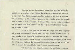 [Presentación de Juan Subercaseaux Amenábar]  [manuscrito] Matilde Ladrón de Guevara.