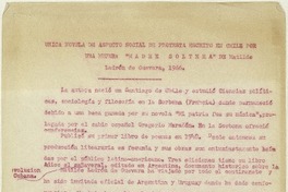 Unica novela de aspecto social de protesta escrita en Chile por una mujer  [manuscrito] Matilde Ladrón de Guevara.