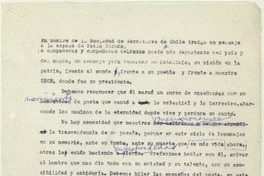 [Acerca de Pablo Neruda]  [manuscrito] Matilde Ladrón de Guevara.