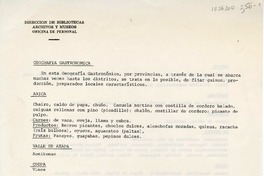 Geografía gastronómica  [manuscrito] Oreste Plath.