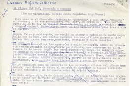 El pájaro Tué Tué, chonchón o chuncho  [manuscrito] Oreste Plath.