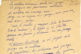 [La cultura humana brota del juego...]  [manuscrito] Oreste Plath.
