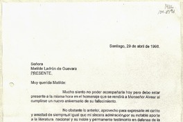[Carta] 1998 abril 29, Santiago, Chile [a] Matilde Ladrón de Guevara  [manuscrito] Andrés Aylwin Azócar.
