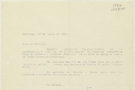 [Carta] 1990 junio 20, Santiago, Chile [a] Matilde Ladrón de Guevara  [manuscrito] Volodia Teitelboim.