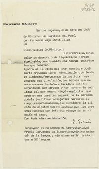 [Carta] 1993 mayo 18, Santos Lugares, Argentina [a] Ministro de Justicia del Perú, Don Fernando Vega Santa Galea  [manuscrito] Ernesto Sábato.