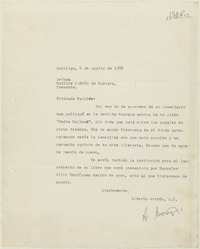 [Carta] 1988 agosto 4, Santiago, Chile [a] Matilde Ladrón de Guevara  [manuscrito] Alberto Arraño.
