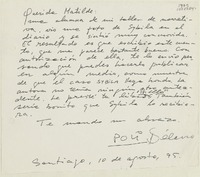 [Carta] 1995 agosto 10, Santiago, Chile [a] Matilde Ladrón de Guevara  [manuscrito] Poli Délano.