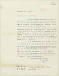 [Carta] 1989 abril 12, Santiago, Chile [a] Matilde Ladrón de Guevara  [manuscrito] Gonzalo Drago.
