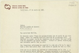[Carta] 1985 junio 17, Santiago, Chile [a] Matilde Ladrón de Guevara  [manuscrito] William Thayer Arteaga.